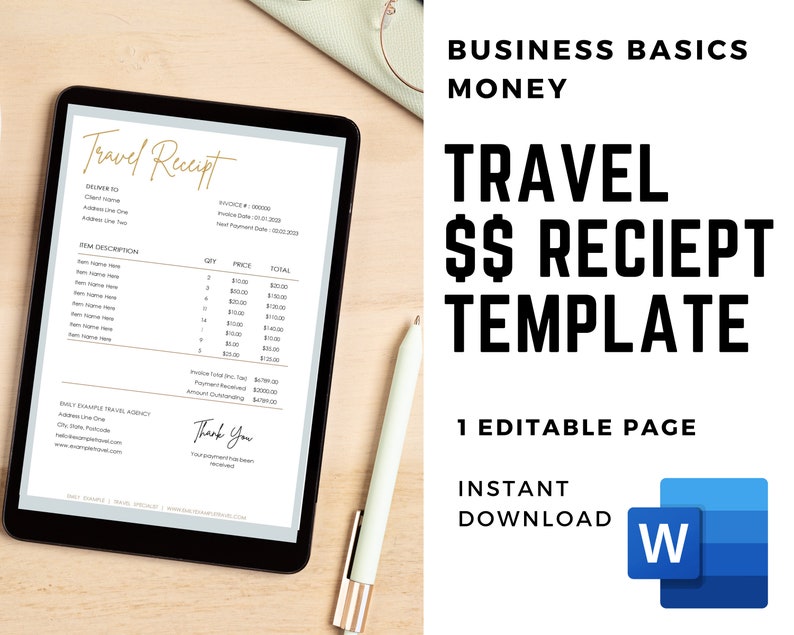 Travel Agency Money Receipt Form Template Editable Receipt Template
