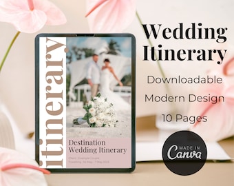 Sjabloon bruiloftreisplan: 10 pagina's modern ontwerp (digitale download van Canva)