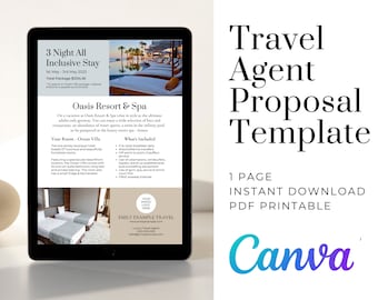 Modello di proposta per agente di viaggio: prenotazione vacanza di 1 pagina (Canva, download digitale)