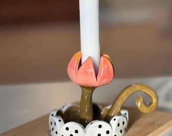 Handmade Ceramic Candle Holder – Flower Design, Unique and modern Home Décor, Pottery Gift, home accent, gift for her