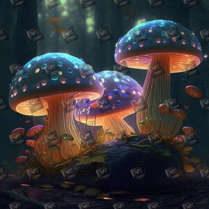 Digital Image Fluorescent Fantasy Mushrooms