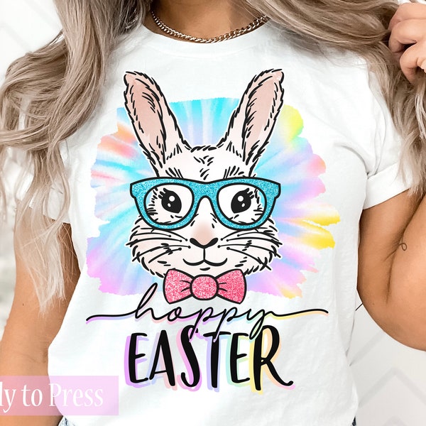 Hoppy Easter Bunny Wearing Glasses - Ready to Press DTF Transfers - Direct to Film Transfers - DTF Print