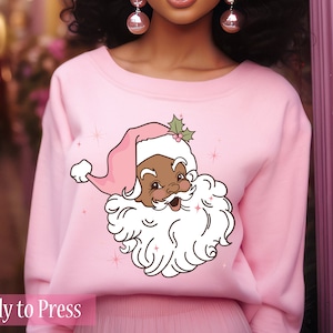 Pink Retro Black Santa  - Ready to Press DTF Transfers - Direct to Film Transfers - DTF Print