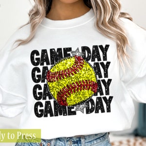 Stacked Faux Glitter Softball Game Day - Ready to Press DTF Transfers - Direct to Film Transfers - DTF Print
