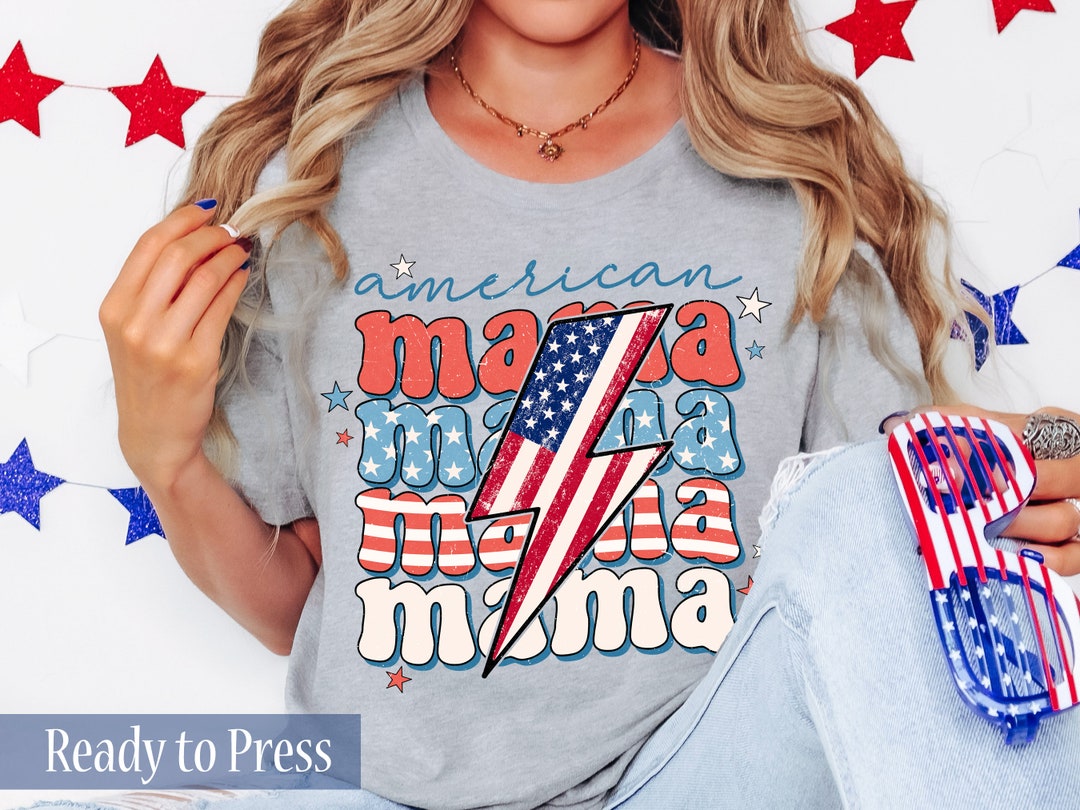 Patriotic Stacked American Mama - Ready to Press DTF Transfers - Direct ...