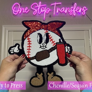 Boujee Baseball Chenille Sequin Iron On Patch - Ready to Press Patches - Iron On Patch - T-Shirt patch - Heat Transfer Patch