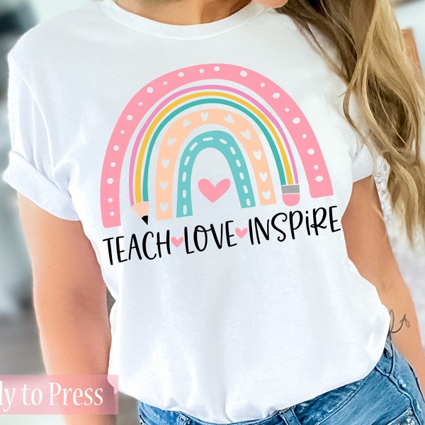 Teacher Love Inspire Pastel Rainbow - Ready to Press DTF Transfers - Direct to Film Transfers - DTF Print