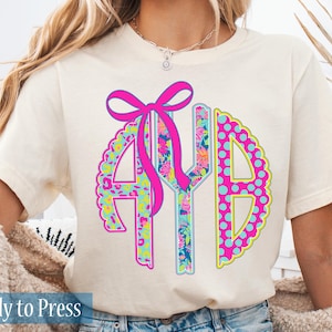 Personalized Bright Colorful Scallop Circle Monogram - Ready to Press DTF Transfers - Direct to Film Transfers - DTF Print