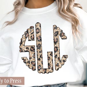 Faux Glitter Leopard Scallop Monogram - Ready to Press DTF Transfers - Direct to Film Transfers - DTF Print