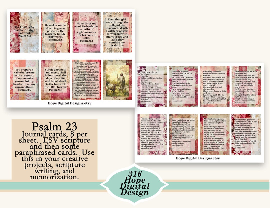 Christian Journaling Cards: Psalm 23, PDF Printable - Etsy