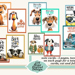 Notecard Bundle Digital Printable Cards, Dog themed, Instant Download Card, PDF Dog Cards, Kids Notecards