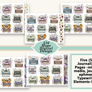 Elementi per macchina da scrivere, stampabili digitali cristiani, set 1 - Kit per journaling con tecniche miste (5 pagine), Diffondi il Vangelo, scheda delle Scritture