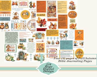 Fall/Autumn Bible Journaling four pages, PDF Printables: Christian Scripture Art (PDF)