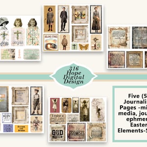 Christian Digital Printable, Easter Elements Set 3-Mixed Media Journaling Kit (5 pagine), Diffondi il Vangelo, Scheda delle Scritture