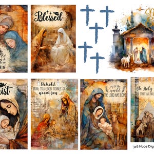 Cartões de diário de Natal para impressão digital cristã, conjunto 2, digital cristão, etiquetas de escrituras para diário bíblico,