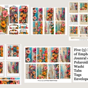 Kit de diário com flores rústicas vibrantes, etiquetas de diário inspiradoras, Chrisitan Digital, cartões de diário de fé, cartões inspiradores