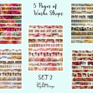 Christian Digital afdrukbare washitape set 2 (5 pagina's), Chrisitan Digital, bijbeljournaling, digitale washitape, bijbelstudie, washitape