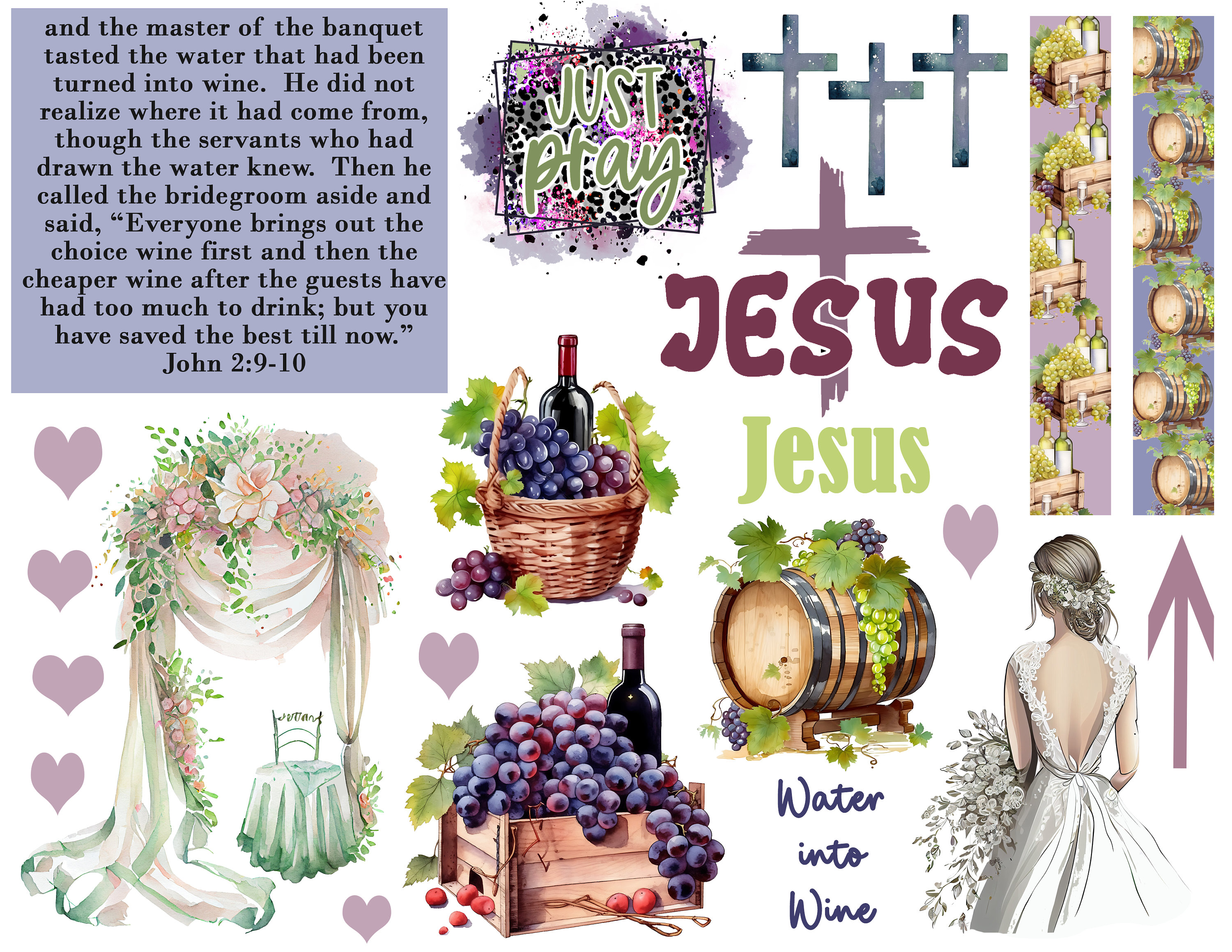 Bible journaling printable, Water into Wine John 2:9-10, Journaling, Bible Study, Christian Digital, Scripture Writing, Faith Art