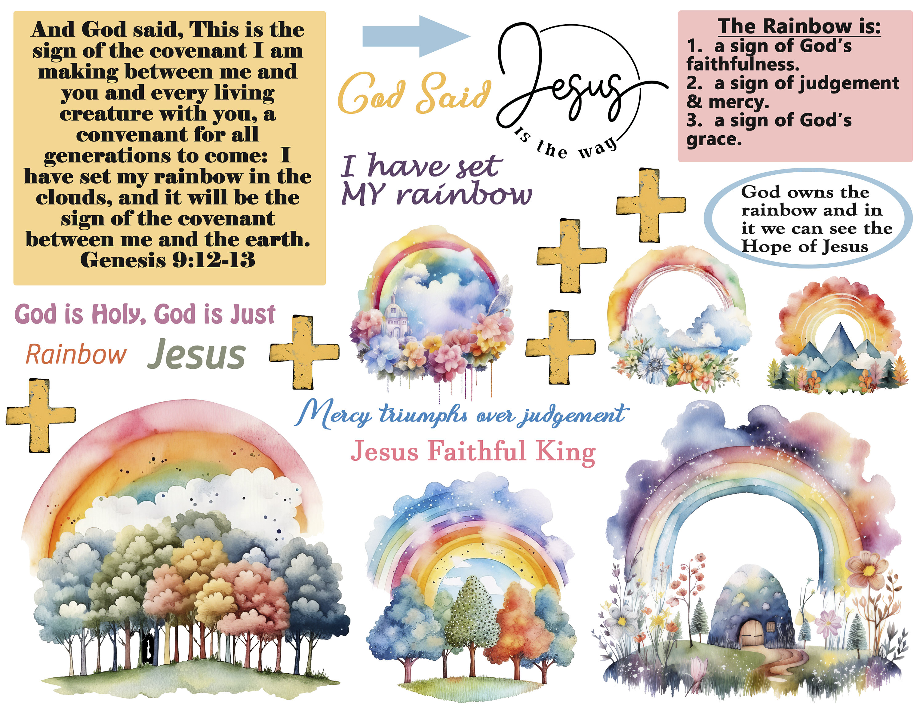 Bible journaling printable, Gods Rainbow Genesis 9:12-13, Journaling, Bible Study, Christian Digital, Scripture Writing, Faith Art