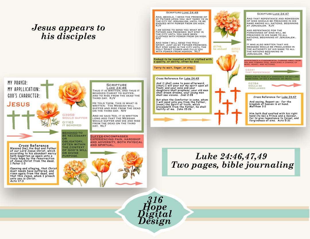 Luke 24:46-47 Bible Journaling Printable, Jesus Appears (digital ...