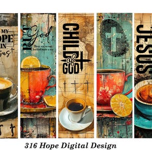 Segnalibri digitali stampabili cristiani a tema caffè, etichette bibliche per il journaling biblico, studio biblico, schede bibliche