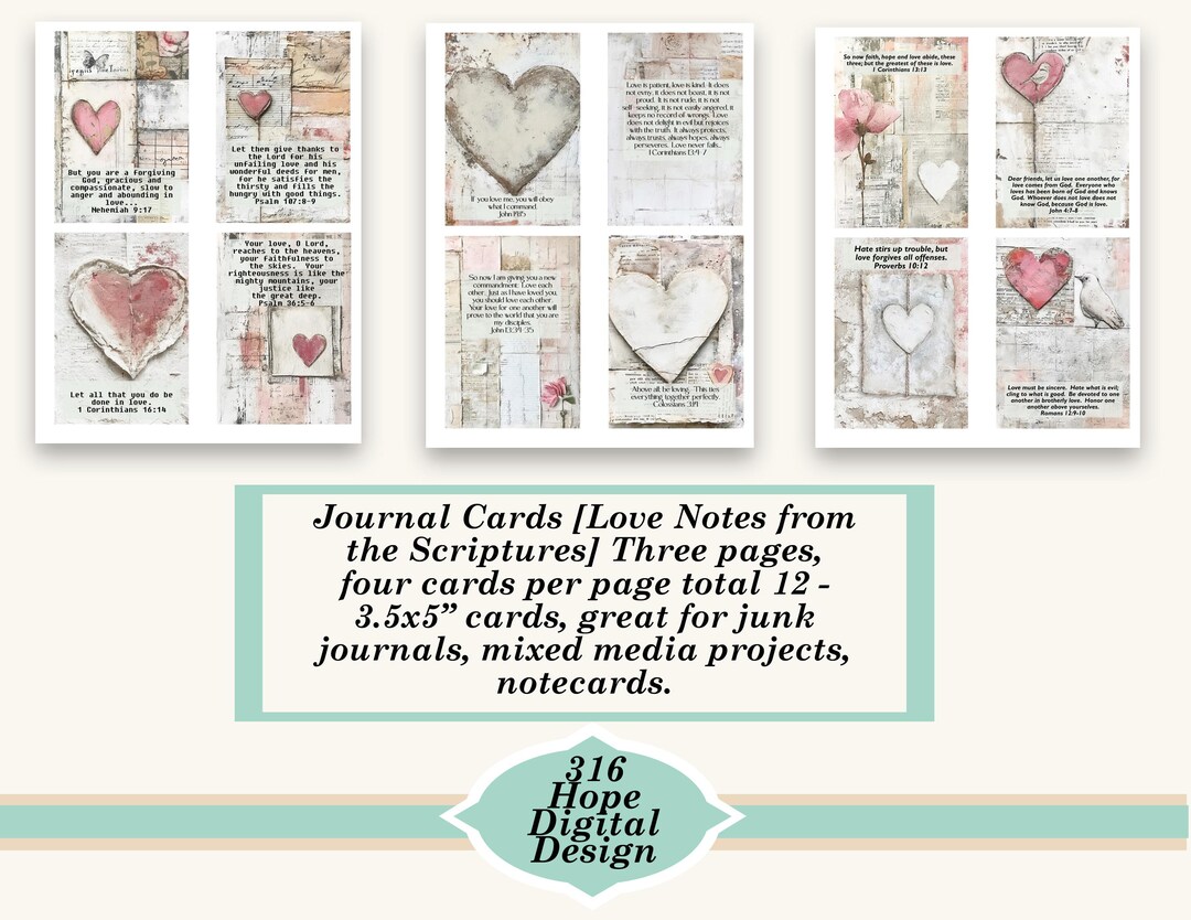 Scripture Journal Cards: Love Notes, Christian Faith (digital Download ...