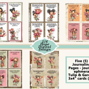 Peut inclure: Ensemble de vingt cartes de journal de 7,6 x 10,2 cm avec des illustrations de filles et de tulipes. Les cartes présentent un style vintage et des citations inspirantes. L'ensemble comprend cinq modèles différents.