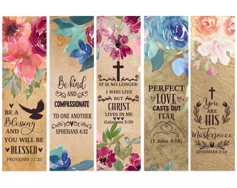 Floral Christian Bookmarks: Scripture Bible Study Tags (Digital Printable)