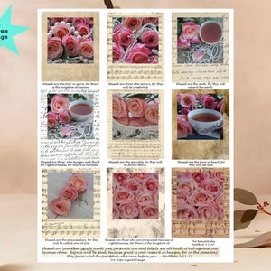 Cartões de escrituras, conjunto Beautitudes Mini Polaroid de 9, diário bíblico para impressão, diário bíblico, estudo bíblico, Chrisitan Digital