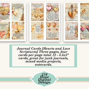 Bundle de cartes de journalisation coeurs avec écritures saintes, écritures, étiquettes de journal, numérique Chrisitan, cartes de journal religieux, journal indésirable