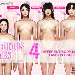 Fashion Figure Templates: Female Croquis with Rendering (Digital Download)