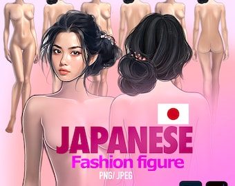 2 Japanese Fashion Female Figures - Fashion Figure Templates - Fashion Coquis (Digital + Printing Friendly !)