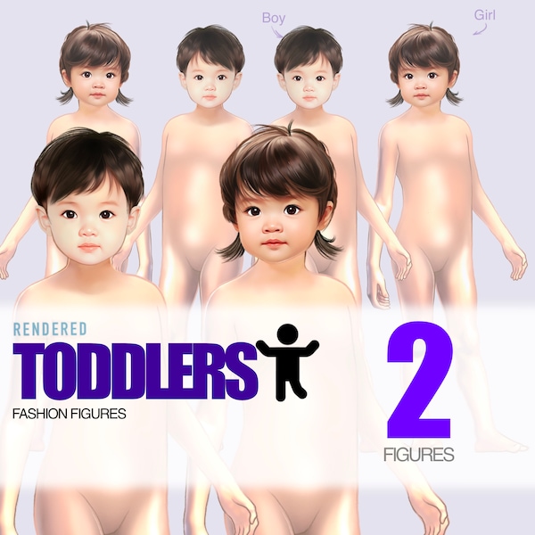 2 Fashion Toddler Figures - Kid Fashion Figure Templates - Fashion Coquis (Digital + Printing Friendly !)