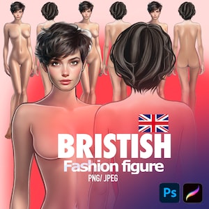 2 人のイギリスのファッション女性フィギュア - ファッション フィギュア テンプレート - Fashion Coquis (デジタル + 印刷に最適!)