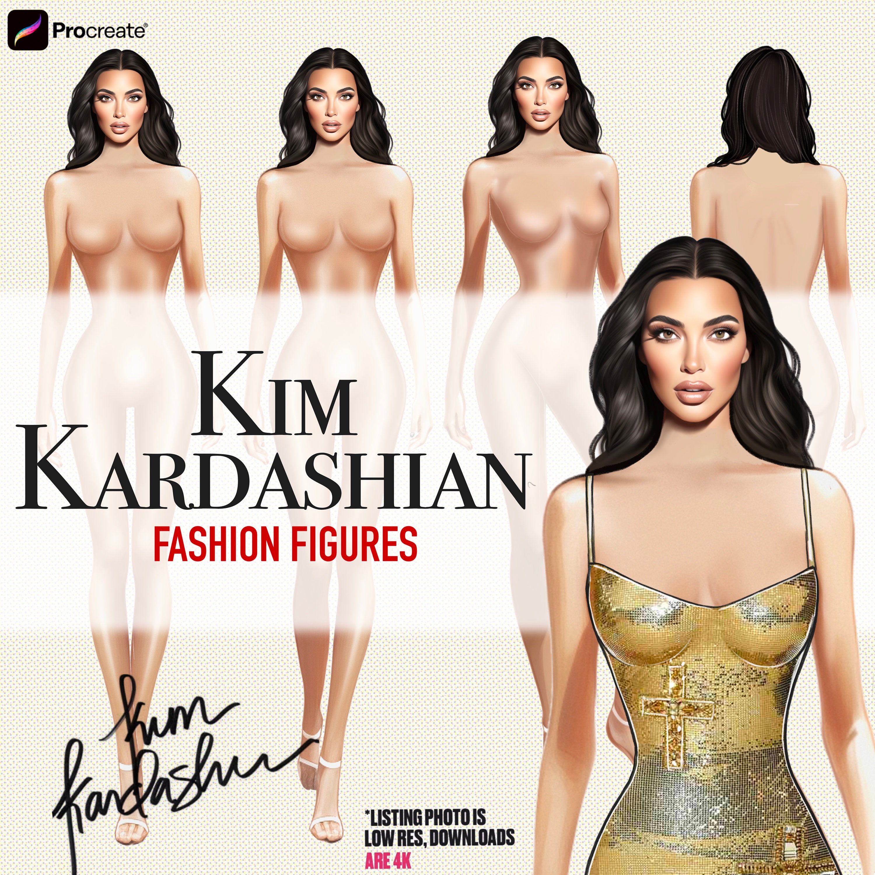 KIM KARDASHIAN Female Figures (Front+Back!) - Fashion Figure Templates - Fashion Coquis (Digital + Printing Friendly !)