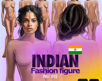 2 Indian Fashion Female Figures - Fashion Figure Templates - Fashion Coquis (Digital + Printing Friendly!)