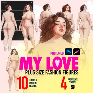 プラスサイズのファッション女性フィギュア 8 体 - ファッションフィギュア テンプレート - ファッション コキス (デジタル + 印刷に最適!)
