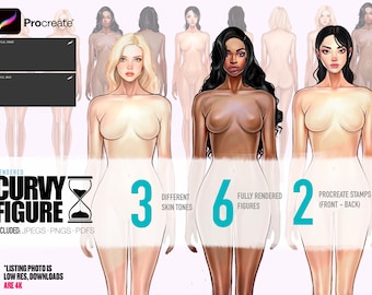 COLORED Curvy Female Figures (Front+Back!) - Fashion Figure Templates - Fashion Coquis (Digital + Printing Friendly !) + Procreat Brushes