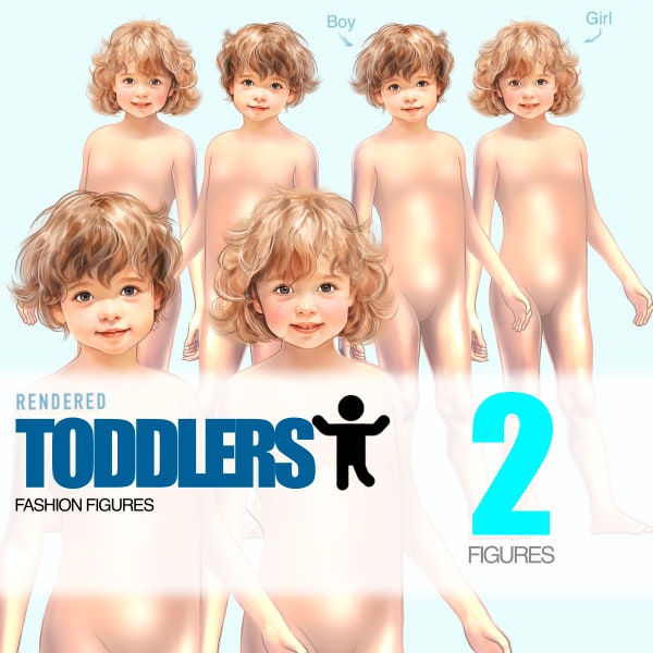 2 Fashion Toddler Figures - Kid Fashion Figure Templates - Fashion Coquis (Digital + Printing Friendly !)