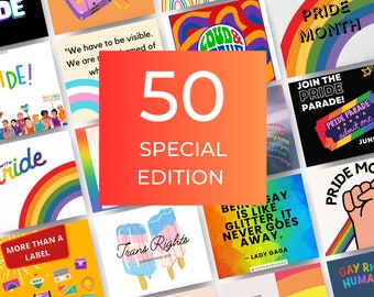 Gay Pride Instagram Post Templates: Regenbogen LGBTQIA+ Grafiken (Digitaler Download)