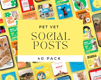 Vet Clinic Instagram Post Templates: Animal Social Media (Canva Editable, Digital Download)