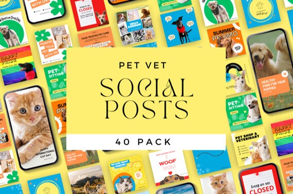 Vet Clinic Instagram Post Templates: Animal Social Media (Canva Editable, Digital Download)