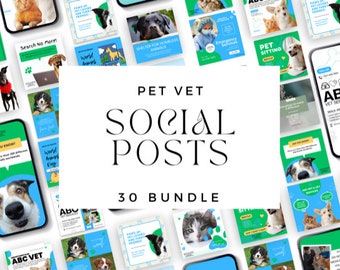 Instagram-sjablonen dierenartskliniek: posts en verhalen op sociale media (bewerkbaar in canva, digitale download)
