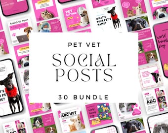 Pet Vet Instagram Templates, VETERINARIAN INSTANT DOWNLOADS, Animal, Social Media Posts and Stories, Vet Clinic, Editable, Instagram
