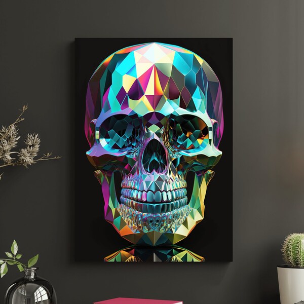 Affiche / Toile montée sur châssis /  Impression de haute qualité sur toile / Décoration murale - tete de mort , crâne en cristal pop art