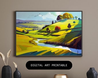 Abstract England Hills - Digital Art Print - Wall Decor - Peinture abstraite - Wall Art - Digital Download - Paysage anglais - Home Decor