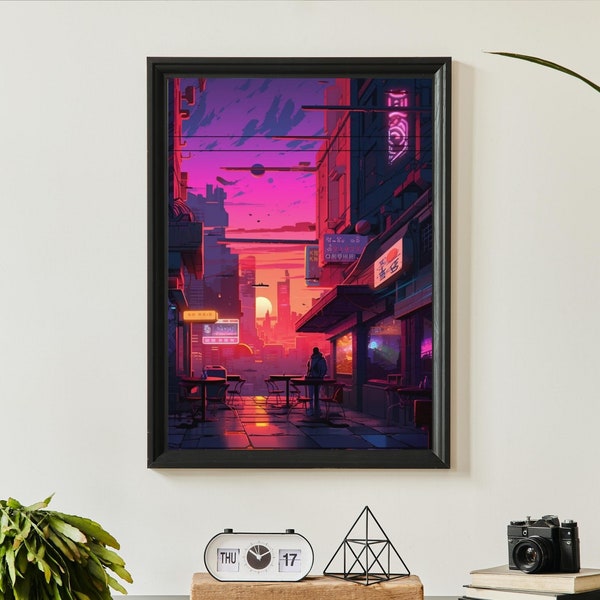 Cyberpunk 16 bit landscape 2 - wall printables - Colorful Art - Home Decor - mordern art - ai generated art