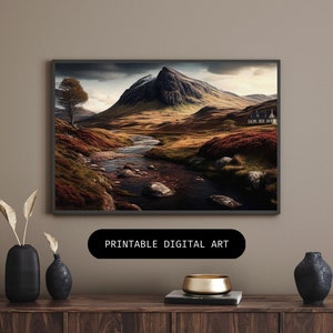 Rugged Scotland Highlands Printable Art - Wall Decor - Oil Painting - Digital Print - Scotland Landscape
