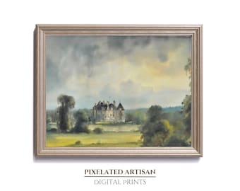 Französisches Schlossgarten-Ölgemälde: Vintage Landschaft (Digitaldruck)