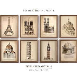 European Landmark Art Print Set: Architecture Gallery Wall (Digital Download)